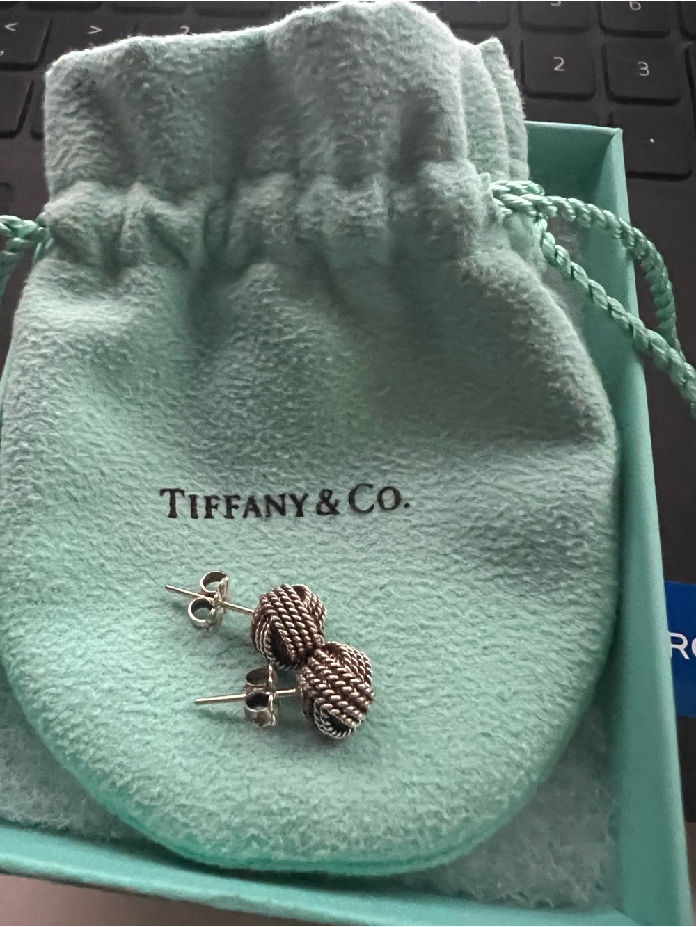 Tiffany & Co. Silver Rope Knot Stud Earrings - Tiffany Blue Pouch